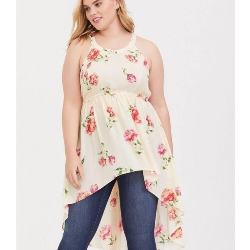 Torrid Floral Goddess Maxi Tunic Womens Size 3X Cream Red Georgette Sleeveless